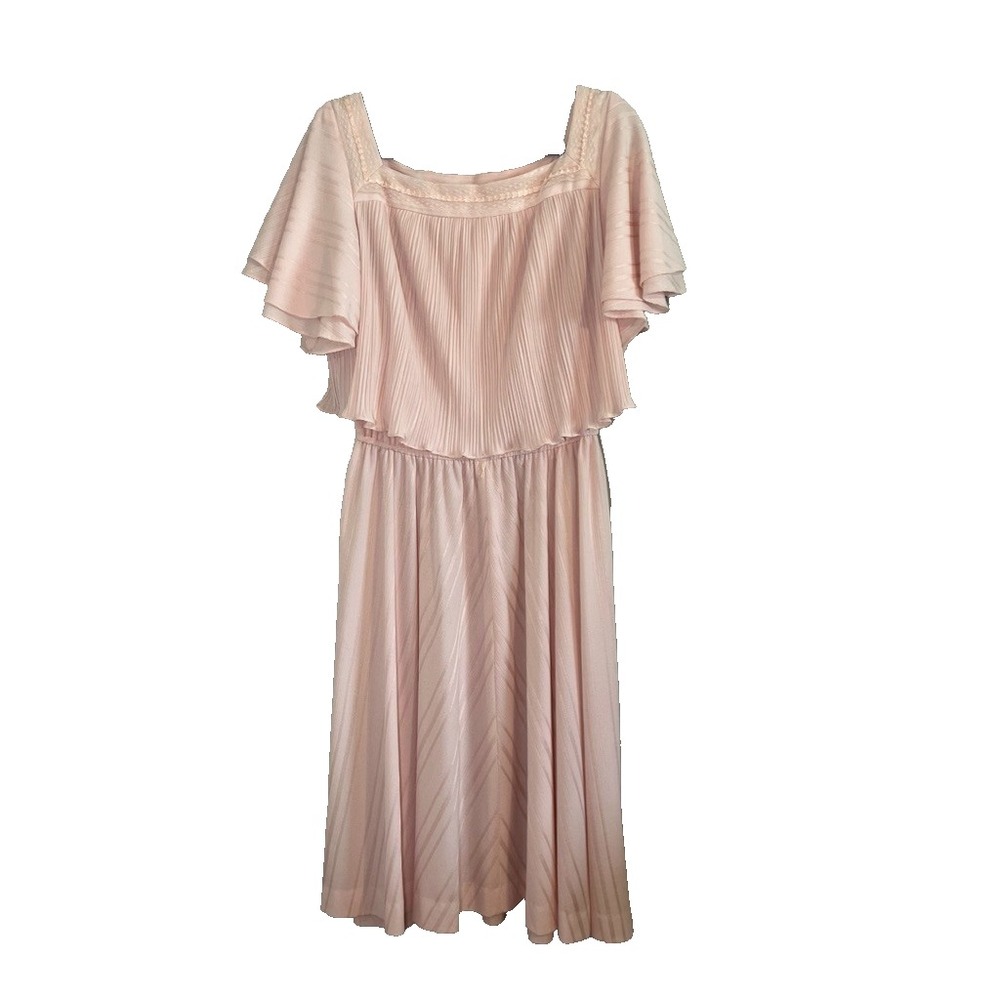 Vintage 1970s Handmade Chevron Dress 18‎ Boho Retro Mod Librarian Floral Lace